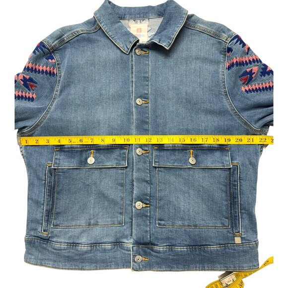 Lularoe Kenny Jacket XL Southwestern Aztec Embroidered Blue Stretch Denim - Picture 5 of 10